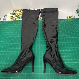 Wild Diva Thigh High Over-the-Knee Stiletto Pointed Toe Black Boots